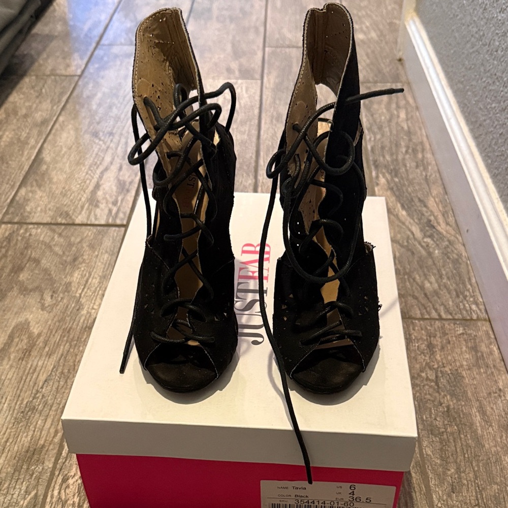 JustFab Black Lace-Up Heels